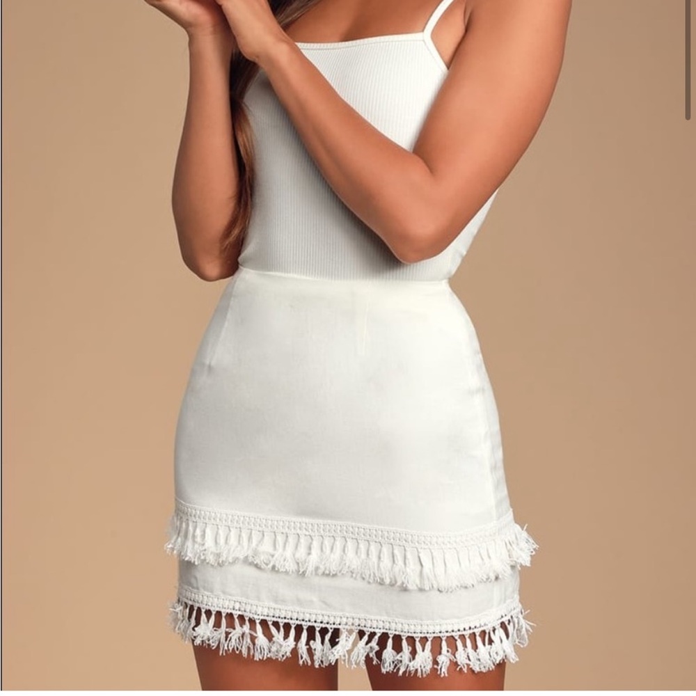 Lulu's White Fringe Mini Skirt